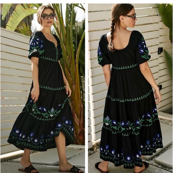 ROLLER RABBIT Lavandou Zara Floral Print Embroidered Tiered Maxi Dress - Picture 1 of 11